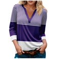 thumbnail image 1 of FAIWAD Hauts pour Femmes Classiques à Rayures Color Block T-Shirts Habillés Décontractés Col en V Manches 3/4 Blouses, 1 of 5