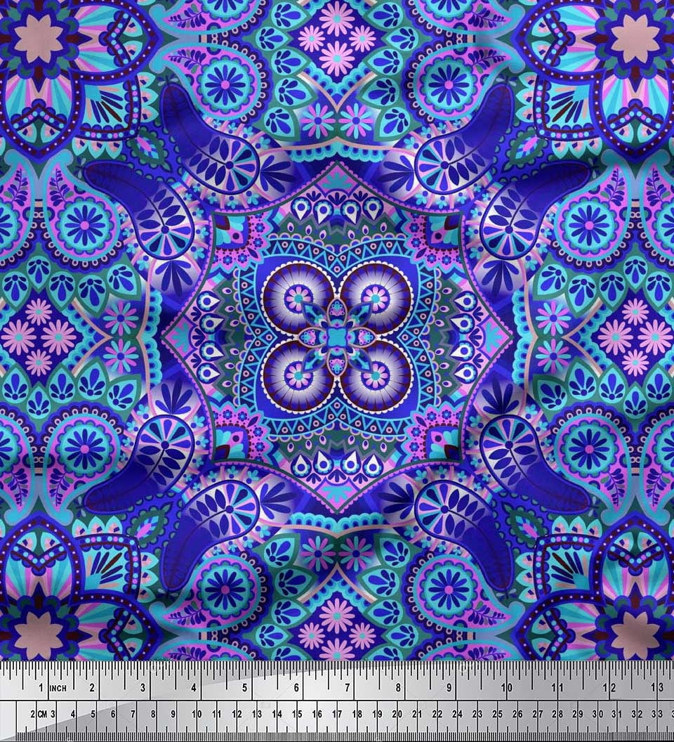 Soimoi Rayon Crepe Fabric Paisley & Mandala Decorative Decor Fabric Printed Yard 46 Inch Wide