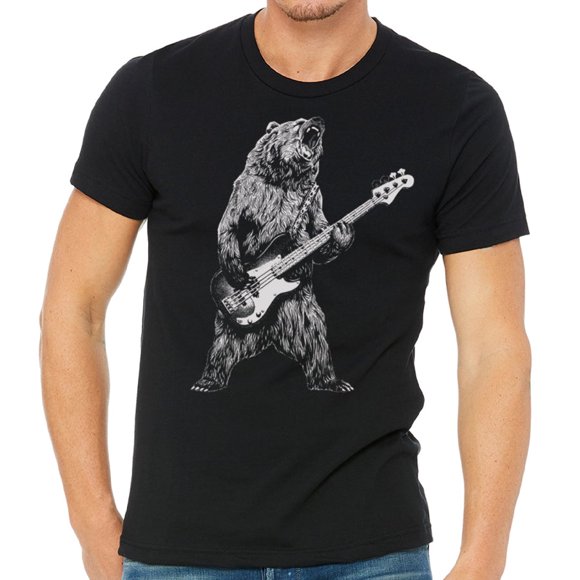 Bear Playing Bass Guitar Grizzly Plays Guitarist Rockstar Men's Premium Black T Shirt tee
