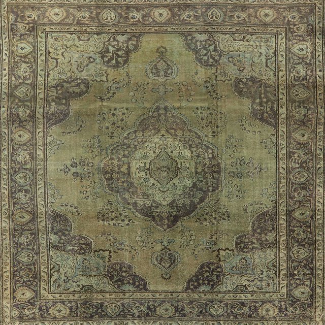 Ahgly Company Tapis d'Intérieur Lavable en Machine Carré Industriel Moderne en Laiton Vert, 7 Pieds Carré