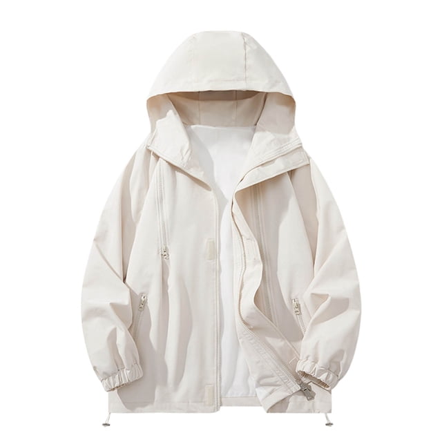 WRKEKC Heavy-Duty Waterproof Work Jacket Windproof Hooded Long Sleeve Rugged Raincoat for Outdoor Construction and All-Weather High-Visibility Work Commute Khaki XL