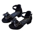 thumbnail image 3 of FhsagQ Shoes Kids Shoes Slippers Size 1 Children Shoes Thick Heel Sandals Fashionable Diamond Bow Small High Heel Princess Sandals Girls Shoes Slippers Size 2 Square Toe Black 32, 3 of 9
