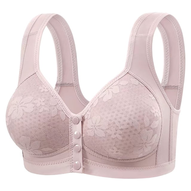 VEKDONE Woman's Lace Fashion Thin Style Ventilate Front Buckle Bra Without Steel Rim Pink 38/85BC