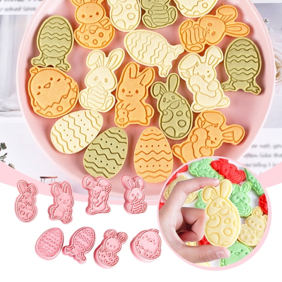Easter Cookie Cutters,8Pc Mini Easter Cookie Cutters Set,Easter Fondant Biscuit Pastry Cookie Cutter, Handle Cutter Bunny,Rabbit, Egg, Chick, Carrot Cookie Cutters for Spring Holiday Baking