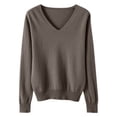 thumbnail image 1 of yoeyez Chandails Légers pour Femmes à Manches Longues Col Ras du Cou Chandail Uni Chandail Léger Doux Tricoté Hauts Bas d'Automne Café L, 1 of 5