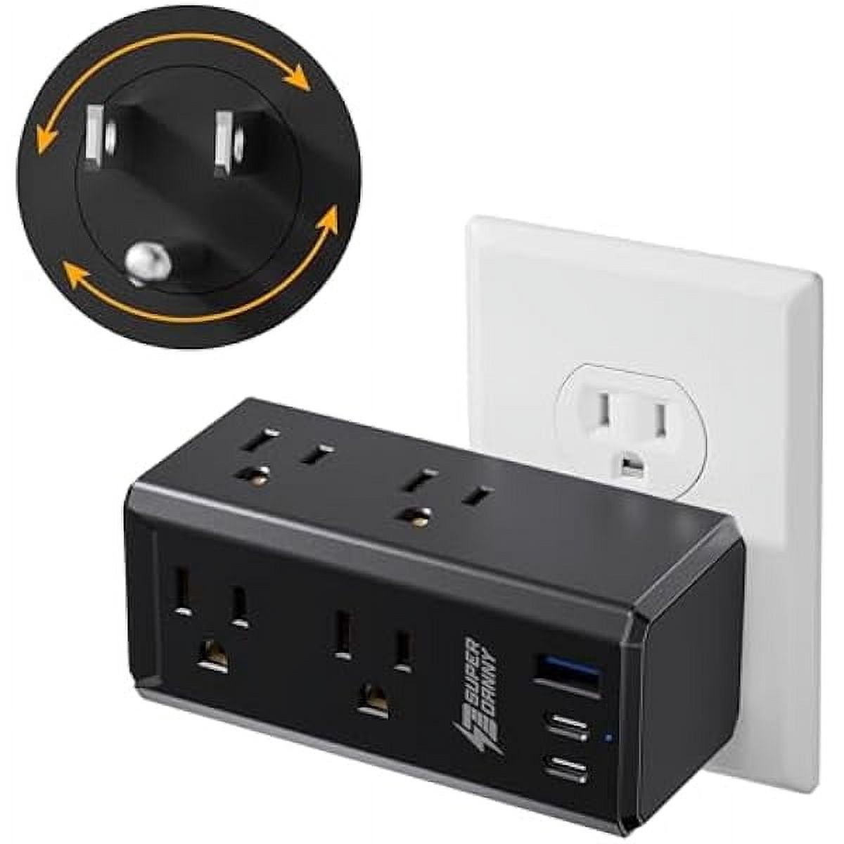 2100j Surge Protector Outlet Extender, YJJSKEJI Outlet Splitter with 6 AC Wall Outlet and 3 Fast Charger USB Ports, Multi Plug Outlet Adapter with Rotating Plug for Home, Office, Dorm, Black