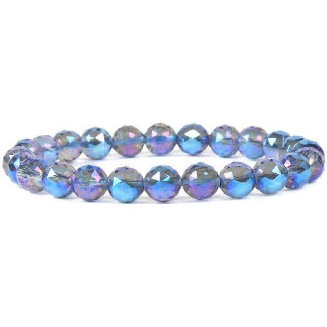 Faceted Titanium Clear Quartz Gemstone 8mm Round Beads Stretch Bracelet 7 Inch