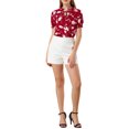 thumbnail image 2 of INSPIRE CHIC Women's Ruffle Tie Neck Casual Short Sleeve Floral Blouse, 2 of 6