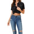 thumbnail image 1 of INSPIRE CHIC Veste Décontractée pour Femme Manches Courtes Veste en Jean Denim Courte Noir P, 1 of 5