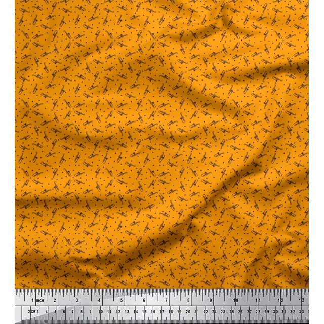 Soimoi Polyester Crepe Fabric Triangle & Saxophone Musical Instrument Print Fabric by The Yard 42 Inch Wide