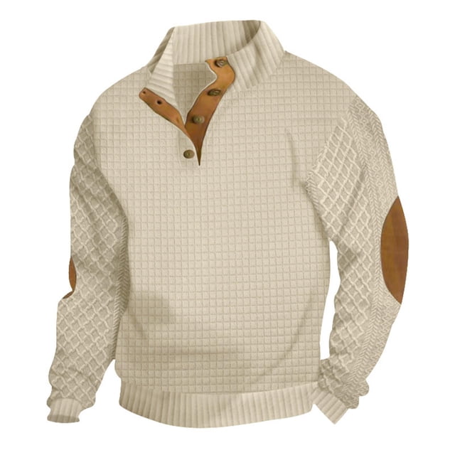 Birdeem Chandail à Col Montant Manches Longues Style Bouton pour Hommes