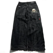 JNCO Jeans New Harajuku Hip Hop Retro Skull Graphic Embroidered Baggy Jeans Denim Pants Men Women Goth High Waist Wide Trousers ZR