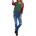 thumbnail image 3 of Women Plaid Stripe Print Colorblock Crew Neck Long Sleeve Pullover Shirt, 3 of 5