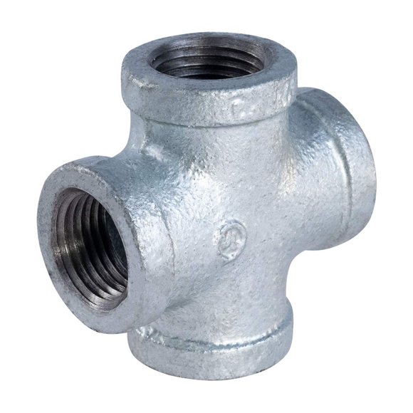 SUPPLY GIANT HNDS0014 1/4'' Galvanized Malleable Iron Cross Fitting for 150 lb Applications and with Equal Sized Female Threaded Connects