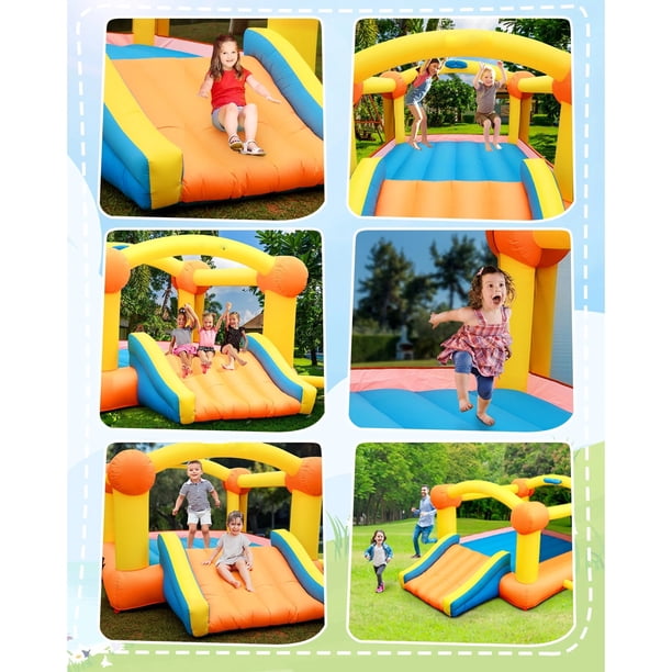 Château Gonflable Pour Enfants 3-6 Ans – Maison De Jeu PVC Avec Coussin Sauteur, Panier De Basket Et Pompe Incluse – Idéal Pour Jardin Et Intérieur