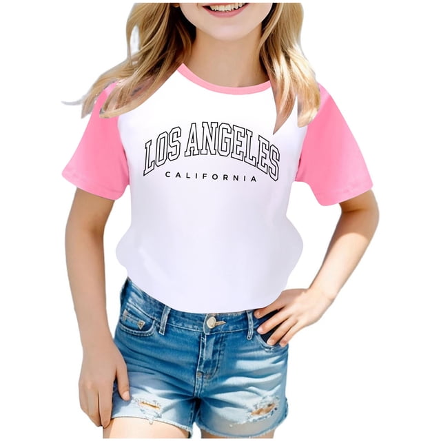 TZEWGL Cute Shirt For Kid City Print Raglan Short Sleeve Crewneck Blouse For Kids size 6-7T
