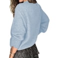 thumbnail image 5 of WUANDIXFA Winter Sweaters for Women Solid Color V Neck Lace Stitching Buttons Long Sleeves Sweater Light Blue,S, 5 of 5