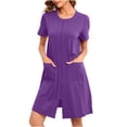 thumbnail image 2 of CFLVAEK Robes for Women Short Sleeve Zipper Robe Lightweight Soft House Coats with Pockets Solid Color Fall Spring Nightgowns 2025 Purple XL, 2 of 8