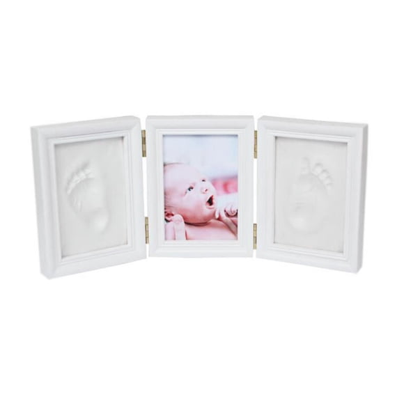 Graflsoa White Wooden Baby Handprint Footprint Frame Kit with White Clay for Newborn Keepsake Gift