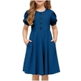 thumbnail image 3 of RXIRUCGD 2025 Vêtements d'Été pour Enfants Filles Robe d'Été Couleur Unie Col Rond Manches Courtes Robe Décontractée et Confortable pour Adultes, 3 of 6
