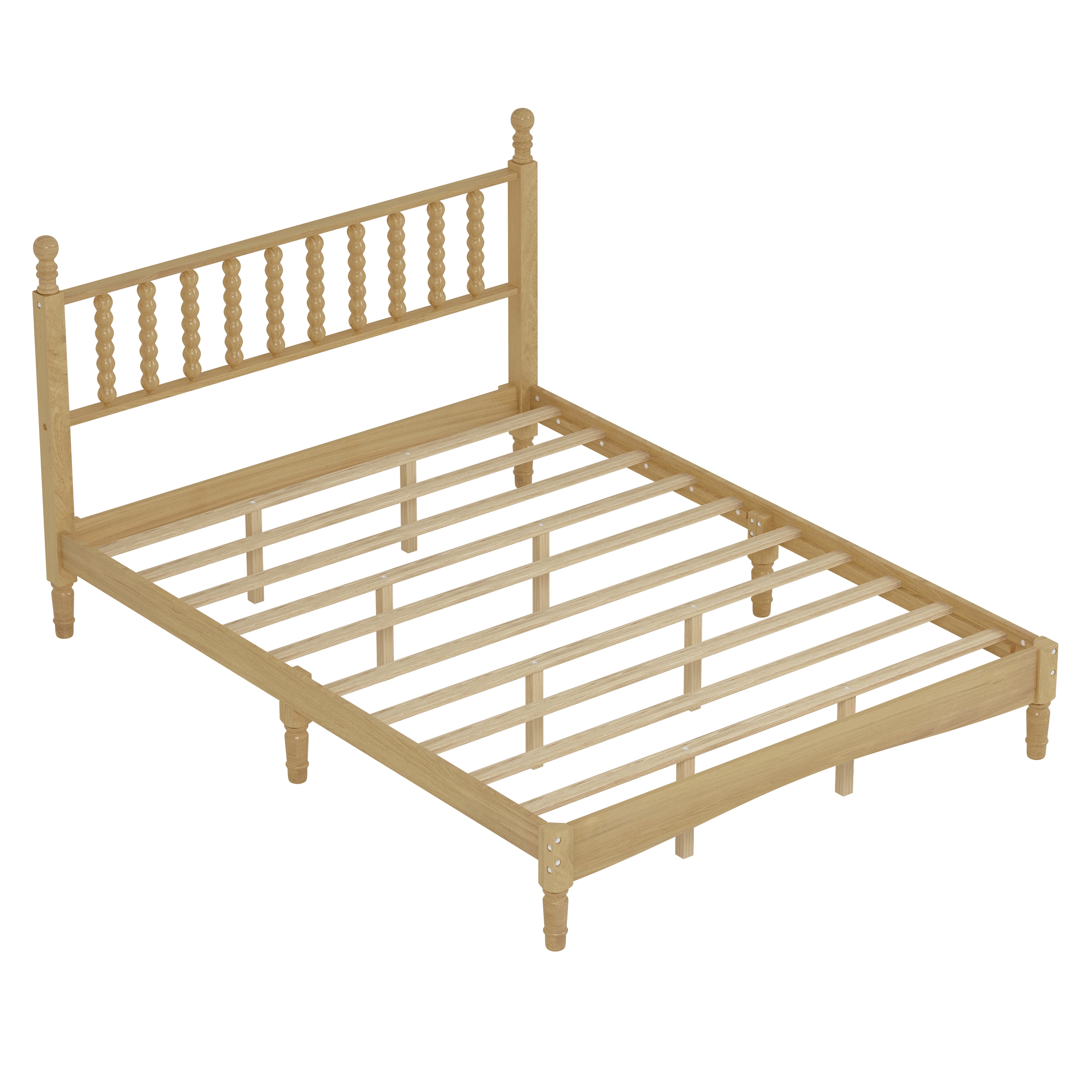 Homy Casa Queen Wood Platform Bed with Gourd-Shaped Headboard, Natural Finish, 10 Slats, No Box Spring