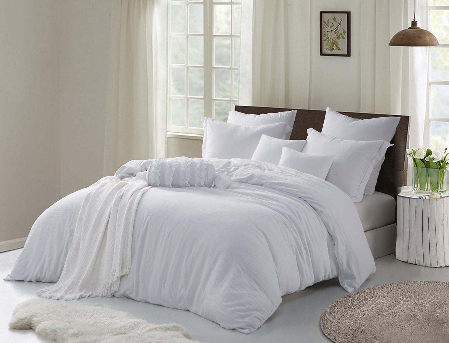 Swift Home Ensemble housse de couette ultra douce prélavée à texture froissée, unie, Blanc, Grand lit
