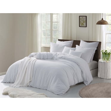 Swift Home Ultra-Soft Prewashed Wrinkle Texture Duvet Cover Set, Solid, White, King