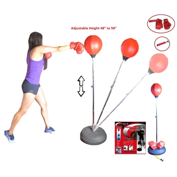 Boxing Punching Bag Free Standing Speed Ball Set 3 in 1, Includes Boxing Gloves, Hand Pump, Height Adjustable Base Stand, Training Fitness Gym Portable Reflex Spring Boxing Training Striking Bag