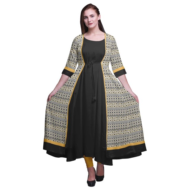 Bimba Robe Anarkali Imprimée pour Femmes Kurti Longue Évasée Style Chic Kurta Ethnique