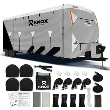KNOX 2nd Gen Travel Trailer Cover, Anti-Tear APEX Fabric, Fits Motorhome RV, Toy Hauler, Campers, Includes Ladder Cover, Tire and Gutter Covers - Size 27-30 ft