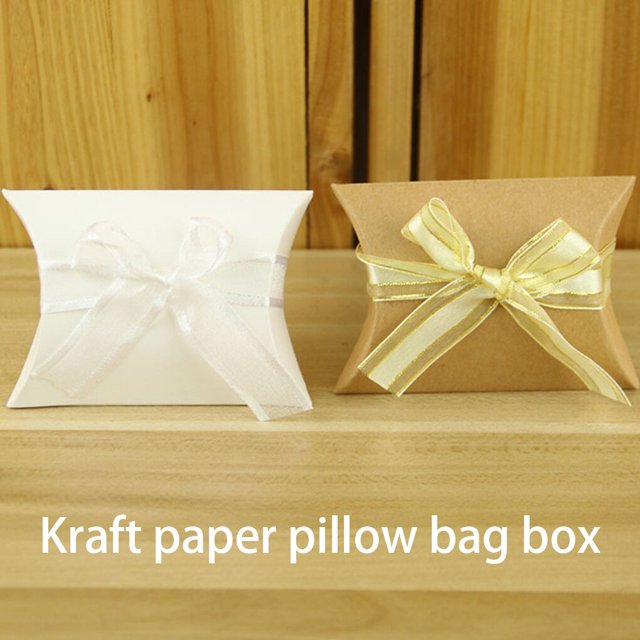 relayinert 50pcs Paper Pillow Case Gift Box Wedding for Candy Storage Bag Boxes Jewelry Crafts Gift Small Gifts Container Yellow Pillow Case