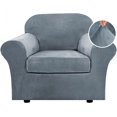 thumbnail image 1 of Modern Velvet Plush 4 Piece High Stretch Sofa Slipcover Furniture Protector Form Fit Luxury Thick Sofa Cover, Machine Washable, 1 of 6