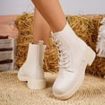 thumbnail image 3 of LOVZFMLL Bottes pour Femmes Mi-Mollet Bottes de Combat à Lacets Bout Rond Sangles Ajustables Talon Bas Épais Style Français Automne Hiver, 3 of 8