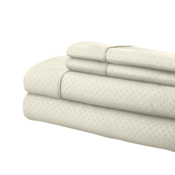 Martha Collection 1800 Series Embossed Deep Pocket Sheet Set - Super Soft & Wrinkle Free - Luxurious Bed Sheets Set (California King, Ivory)