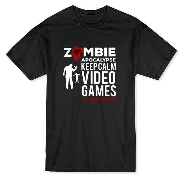 Zombie Apocalypse Keep Calm Video Games Graphic Men's Black T-shirt