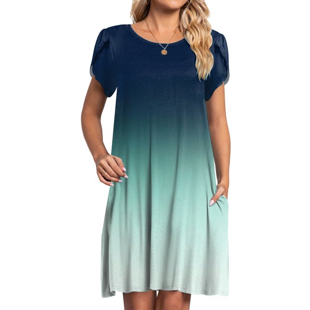 Jusqu'à 65 % de Réduction! Robes de Mode d'Été pour Femmes 2024 Grande Taille Décontractée Col Rond Manches Imprimé Floral avec Poche Robe Ample Longueur Genou