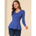 thumbnail image 2 of INSPIRE CHIC Women's V Neck Long Sleeve Ribbed Pullover Knitted Peplum Top, 2 of 6