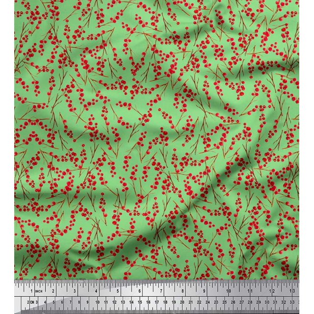 Soimoi Tissu Crêpe en Rayonne Tissu Imprimé Baies Rouges Fruits au Mètre 46 Pouces de Large