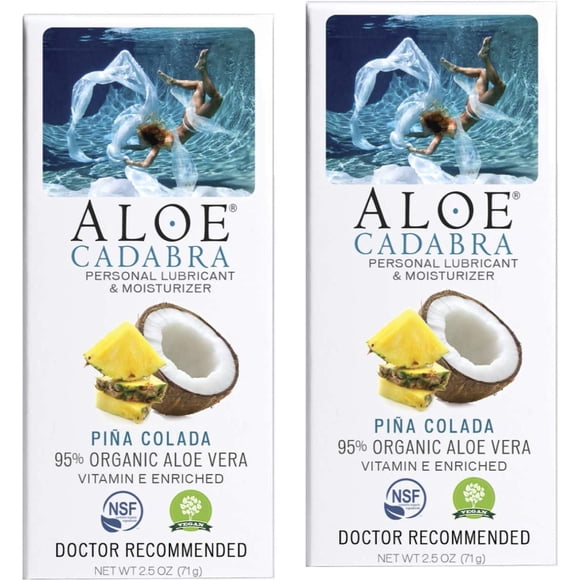 Aloe Cadabra Flavored Personal Lubricant & Moisturizer for Her, Him & Couples, Best Natural Lube Oral Gel Pina Colada, 2.5 oz (Pack of 2)