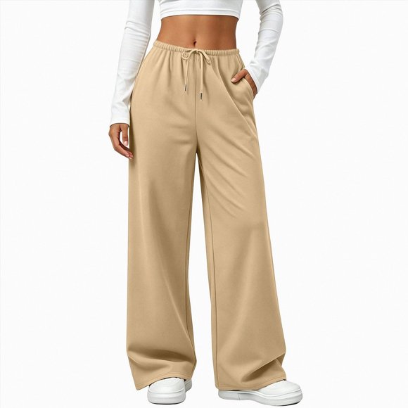 Gubotare Baggy Track Pants Women Women's Baggy Sweatpants with Pockets, Wide Leg Yoga Pants Cozy Thick Lounge Pants Drawstring Casual Loose Jogger (Beige,XXL)