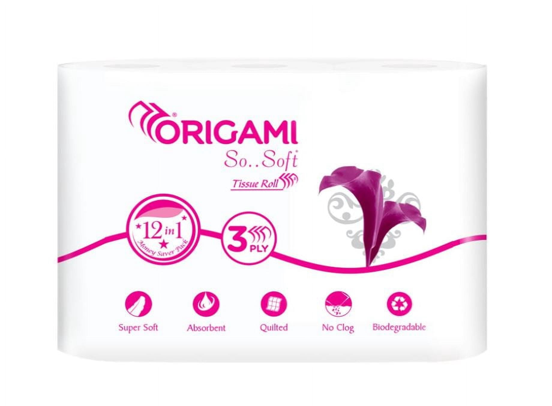 Origami 3 Ply Toilet Tissue Paper Roll - Pack of 12 (140 Pulls Per Roll, 1,680 Sheets)