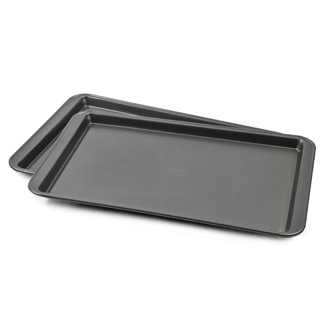 Pillsbury Ensemble de 2 Plaques à Biscuits, 15 Pouces x 10 Pouces, Comprenant Deux Plaques de Cuisson Rectangulaires Moyennes Antiadhésives en Acier au Carbone avec Bords Surélevés pour une conduction Uniforme de la Chaleur et un Nettoyage Facile. Idéal pour Cuire des Biscuits, Rôtir des Légumes Ou Congélation d'Aliments Individuels.