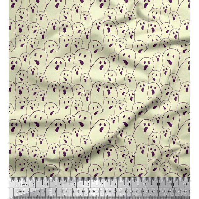 Soimoi Velvet Fabric Ghost Halloween Print Fabric by Yard 58 Inch Wide