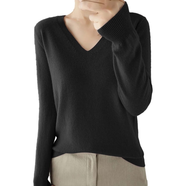 Duoif Chandails pour Femmes Chandails Légers Tendance pour Femmes Manches Longues Col Rond Léger Doux Tricoté Chandail Blouse Tricotée Chandails pour Femmes Hauts pour Femmes Noir P