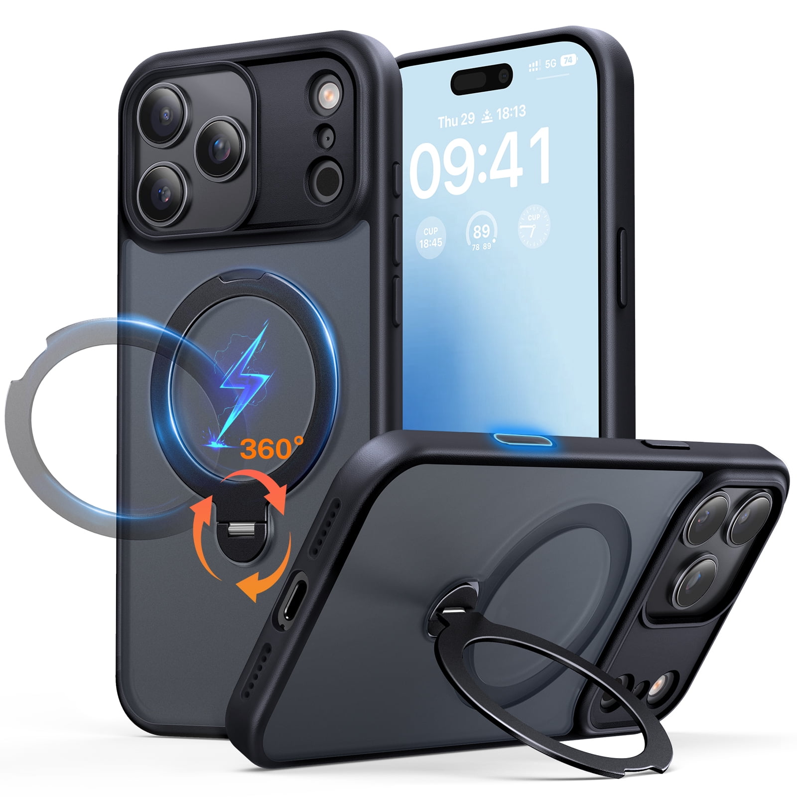 VENINGO Magnetic Case for iPhone 17 Pro with 360° Rotatable stand, Compatible with Mag-safe, Shock Resistant Slip Resistant iPhone 17 Pro Phone Case 6.3", Black