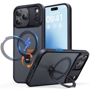 VENINGO Boîtier magnétique pour iPhone 17 Pro avec 360° Support rotatif, compatible avec Mag-safe, résistant aux chocs iPhone 17 Pro Dossier téléphonique 6.3", noir