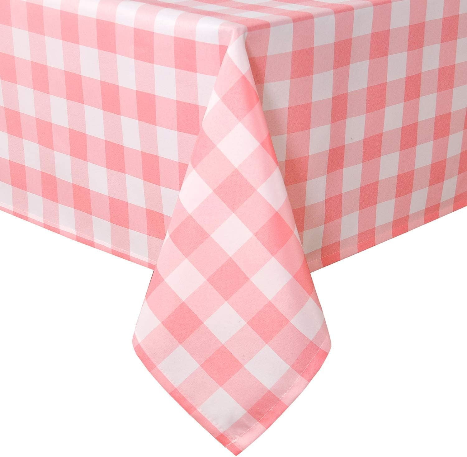 Checkered Square Tablecloth - Stain Resistant, Waterproof and Wrinkle Resistant Washable Table Cloth for Dining Room, 60 x 60 Inch, Peach Pink and White Gingham Pattern