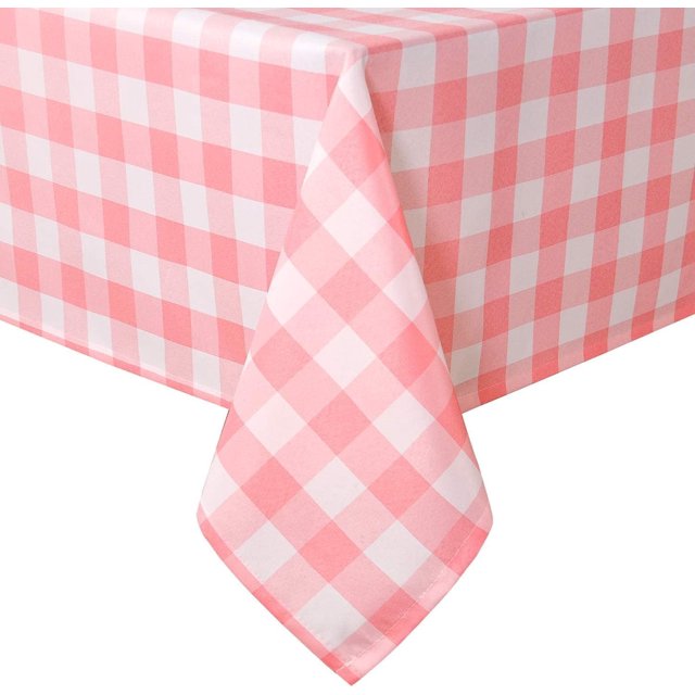 Checkered Square Tablecloth - Stain Resistant, Waterproof and Wrinkle Resistant Washable Table Cloth for Dining Room, 60 x 60 Inch, Peach Pink and White Gingham Pattern