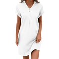 thumbnail image 1 of hotojiny Robes en Coton et Lin pour Femmes 2025 Amples à Boutons Col en V Robe T-Shirt Décontractée Unie à Manches Courtes Roulées Robes Mini de Plage, 1 of 7