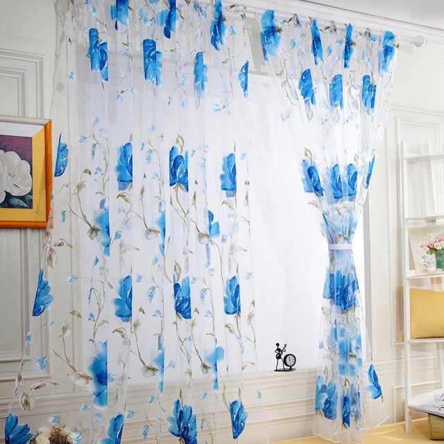Fridja 1 PCS Vines Leaves Tulle Door Window Curtain Drape Panel Sheer Scarf Valances